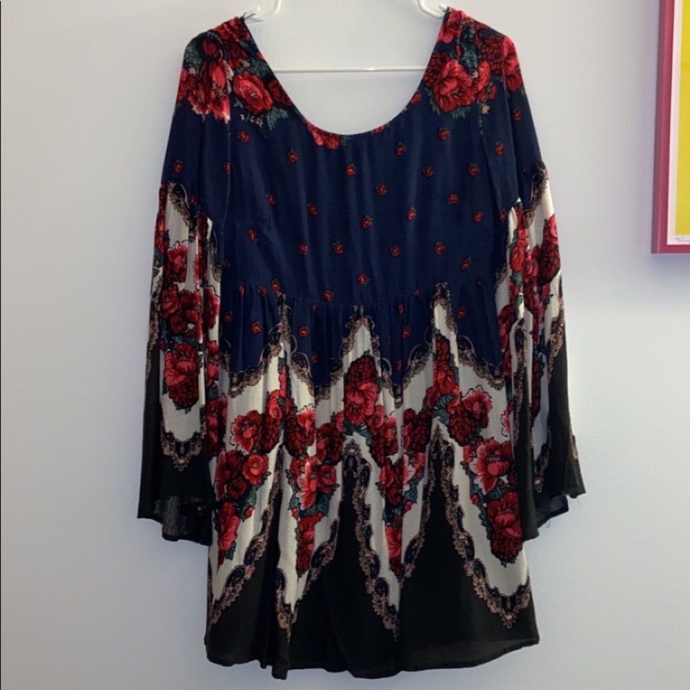 Free People Rose Printed Bell-Sleeve Mini Dress